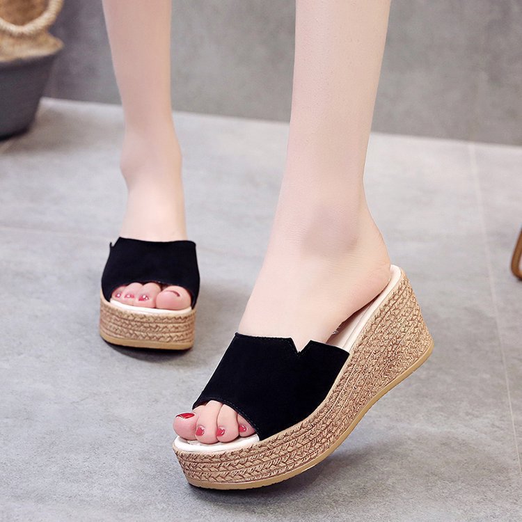 Summer cool slippers thick sole high slope heels sandals new - 图1