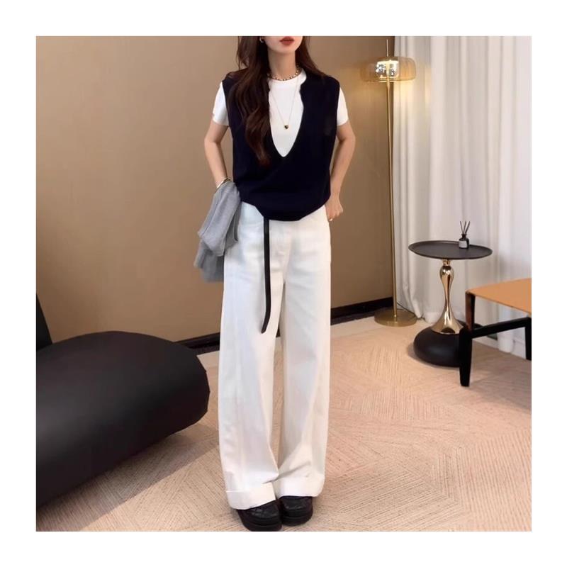 胖MM大码女装假两件宽松显瘦短袖T恤2025新款薄款冰丝针织衫上衣 - 图3