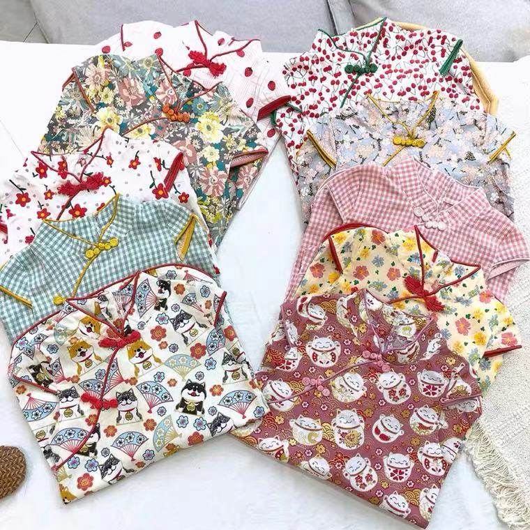 女童旗袍连衣裙2023夏装新款碎花裙子小女孩复古中国风短袖公主裙,淘宝优惠券,粉丝福利购,淘宝优惠卷