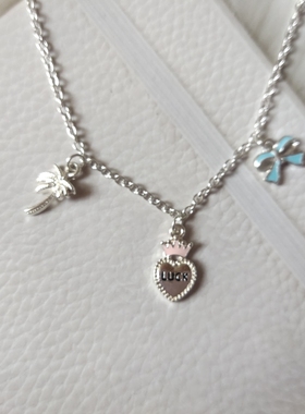 气质简约日常项链时尚百搭学生女滴油爱心蝴蝶结椰树小坠银色 g17