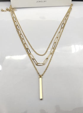金色简约项链锁骨链三条装 时尚百搭个性短款可叠加学生女气质A50
