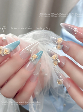 国风敦煌软雕玫瑰花美甲饰品