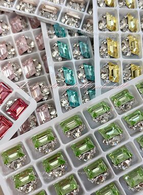 长方直角堆钻美甲饰品爆闪2026新款无底托K9粉蓝色成品手工堆钻球