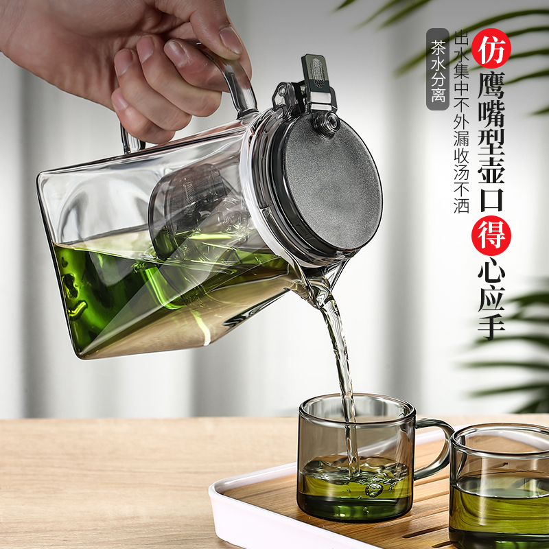 茶壶泡茶杯家用茶具茶水分离滤茶器玻璃烧水壶耐高温飘逸杯泡茶壶-图1