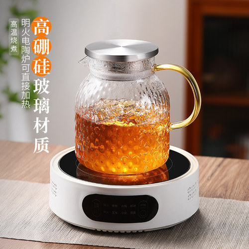 凉水壶家用加厚玻璃水壶耐高温大容量凉白开水杯玻璃花茶壶冷水壶 - 图1