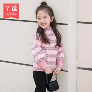 丫逗女童毛衣套头新款韩版女宝宝秋冬季圆领打底衫中小儿童针织衫