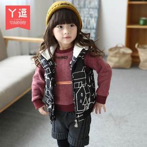 丫逗童装马甲秋冬季新款中小童女童带帽保暖背心女孩宝宝坎肩外套