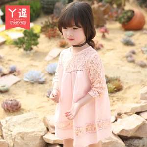 丫逗女童春秋季连衣裙新款女宝宝蕾丝花边白色裙子中小童装2-7岁