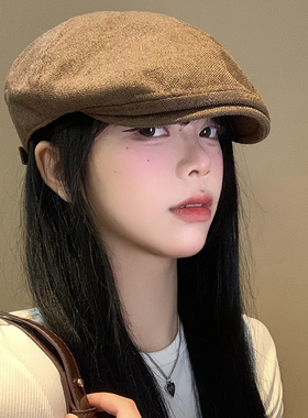 棉麻咖色前进帽女美式复古帽子