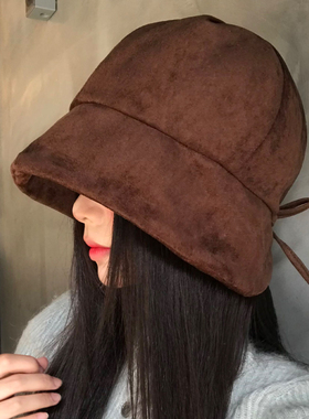 蝴蝶结麂皮绒渔夫帽女秋冬复古