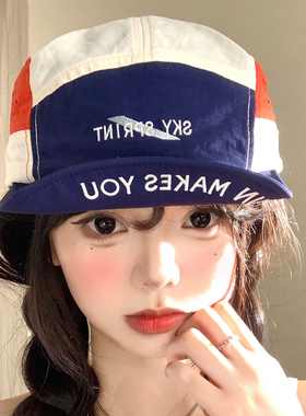 复古工装拼色翻檐速干棒球帽女夏