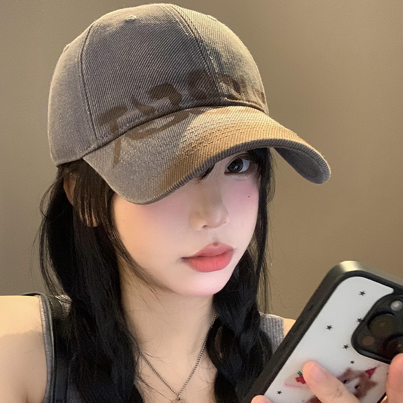 水洗做旧字母棒球帽女美式复古大头围鸭舌帽显脸小宽帽檐软顶帽子 - 图3