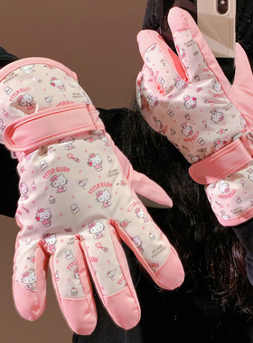 可爱红色HelloKitty滑雪手套冬季