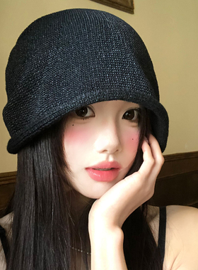 黑色卷边针织包头帽女春夏季薄款