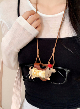 可爱卡通腊肠狗长款墨镜挂绳项链