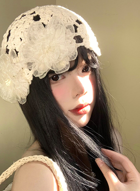 蕾丝花朵镂空包头帽女夏季薄款