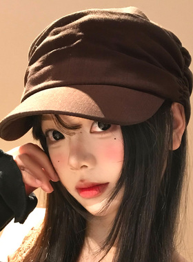 咖色褶皱马术帽女春夏薄款高级感
