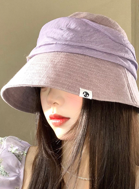紫色泡泡纱渔夫帽子女2026新款
