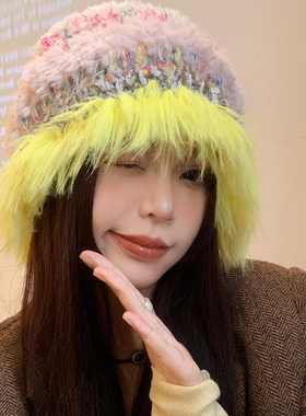 可爱彩色针织毛线帽女