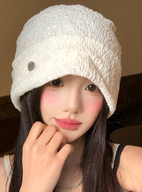 白色褶皱堆堆帽女春夏薄款显脸小
