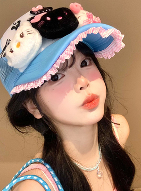 可爱Kitty猫蝴蝶结蓝色鸭舌帽