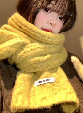 黄色麻花软糯针织围巾女冬季韩系