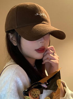 美式复古棒球帽女大头围显脸小软顶鸭舌帽宽帽檐大脸咖色深顶帽子