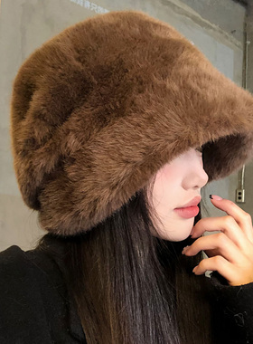 皮毛一体加厚盆帽女冬季保暖防寒