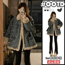 Lamb Hair Denim Jacket Woman Autumn winter 2023 New exploits Loose Cotton Clothing small Thickened Cotton Padded Jacket