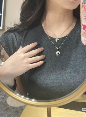 ECHOZOE鸢尾花吊坠项链女s925纯银气质轻奢小众简约气质锁骨链