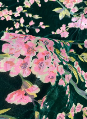 真丝烂花烂花布料大梅花金丝绒仿真丝旗袍汉服面料DIY