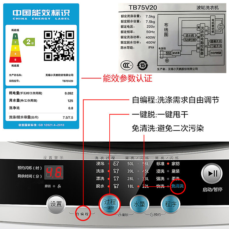 小天鹅7.5公斤kg全自动家用洗衣机 小天鹅领美洗衣机