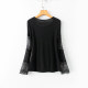 Sleeve lace patchwork neck round sleeve long sleeve mesh lace shirt