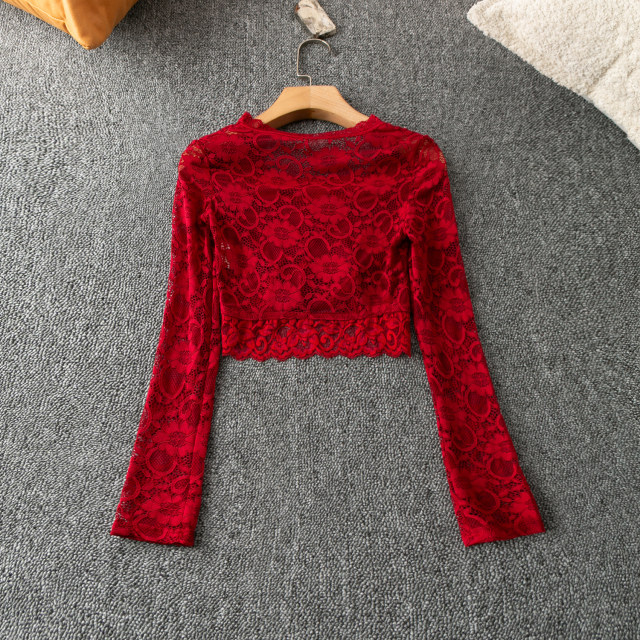ແຂນສັ້ນ ຄໍສີ່ຫຼ່ຽມ ແຂນຍາວ pullover lace top