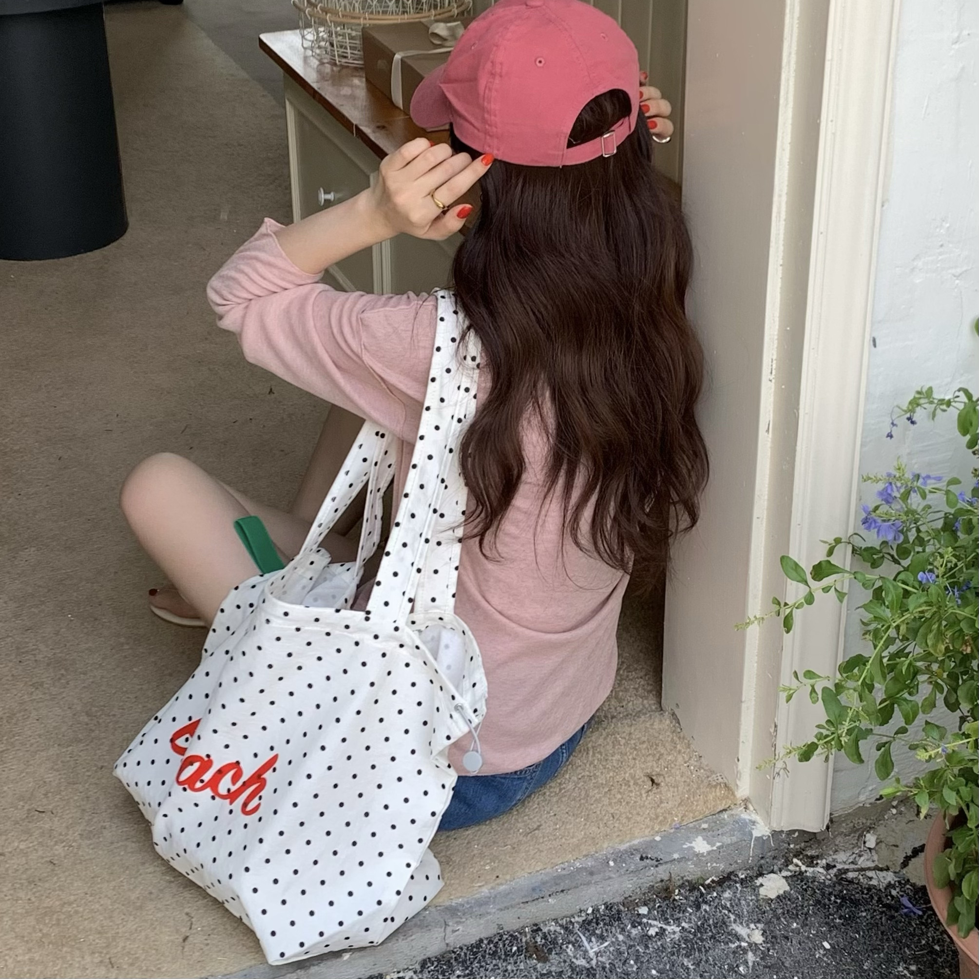 Wfei复古字母单肩包大容量抽绳束口帆布包波点托特包尼龙购物袋,淘宝优惠券,粉丝福利购,淘宝优惠卷