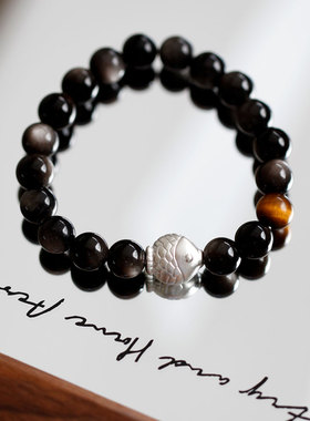 原创设计纯银银曜石手串银饰串珠