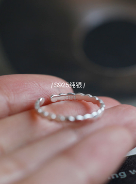 生生不息通体S925纯银戒指不规则小众设计鱼鳞开口戒叠戴百搭指环