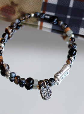 原创纯银节节高平安手链男女生小众复古新中式竹节玛瑙天然石手串