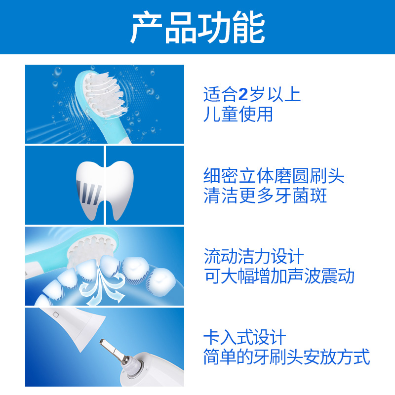 适用飞利浦儿童电动牙刷头HX6032/6042/6320/6321/6322/6340/6312 - 图2