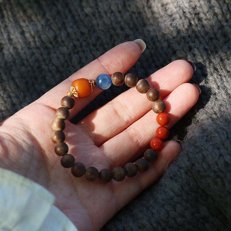 「晚山」原创新中式天然奇楠沉香南红蜜蜡手串盘玩文玩手链新年礼,淘宝优惠券,粉丝福利购,淘宝优惠卷