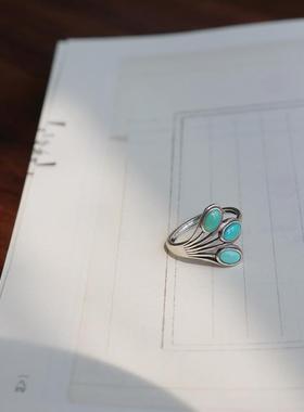 天然绿松石戒指耳环国风中式饰品