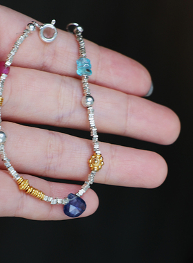 925纯银碎银子天然彩宝手链