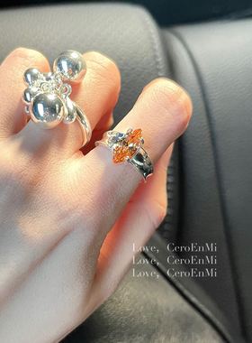 CeroEnMi s925银镶嵌锆石马眼黄钻开口戒指女