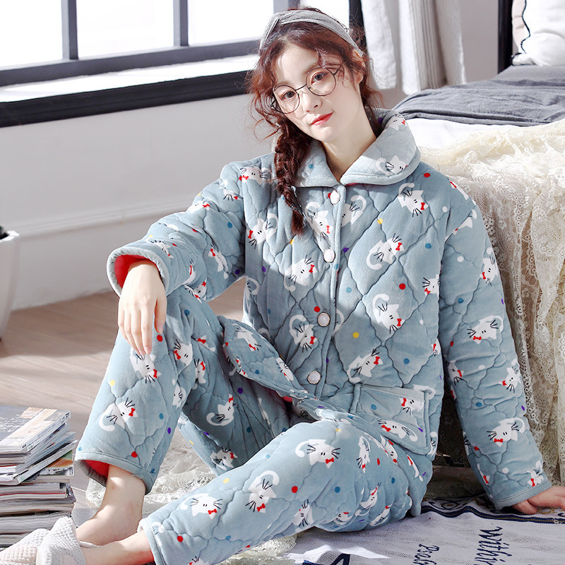 秋冬季珊瑚绒加绒可爱三层睡衣 lianglaiya靓莱雅睡衣/家居服套装