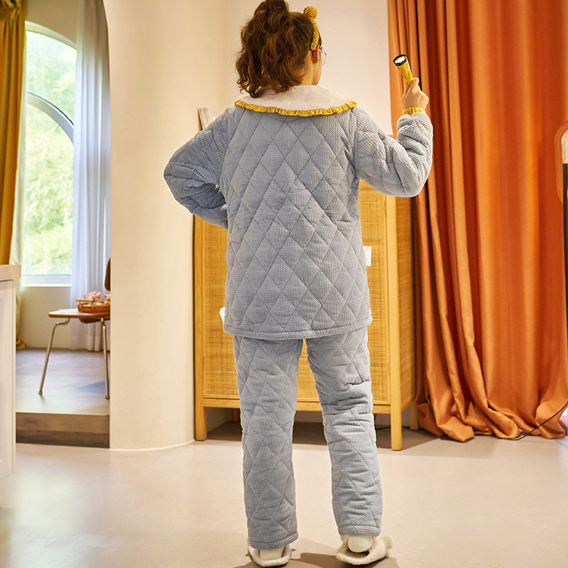 冬珊瑚绒三层加绒夹棉袄秋冬季睡衣 lianglaiya靓莱雅睡衣/家居服套装