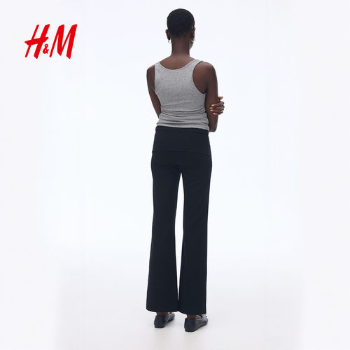 HM女装裤子2025秋季新款时尚休闲折叠腰棉质松紧腰长裤1299682 - 图2