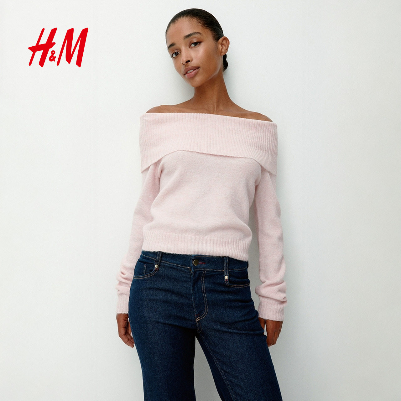 HM女装毛针织衫冬季露肩修身一字领长袖内搭套衫1296847,淘宝优惠券,粉丝福利购,淘宝优惠卷