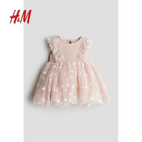 HM童装女婴连衣裙夏季印花薄纱裙摆连衣裙1281868 - 图0