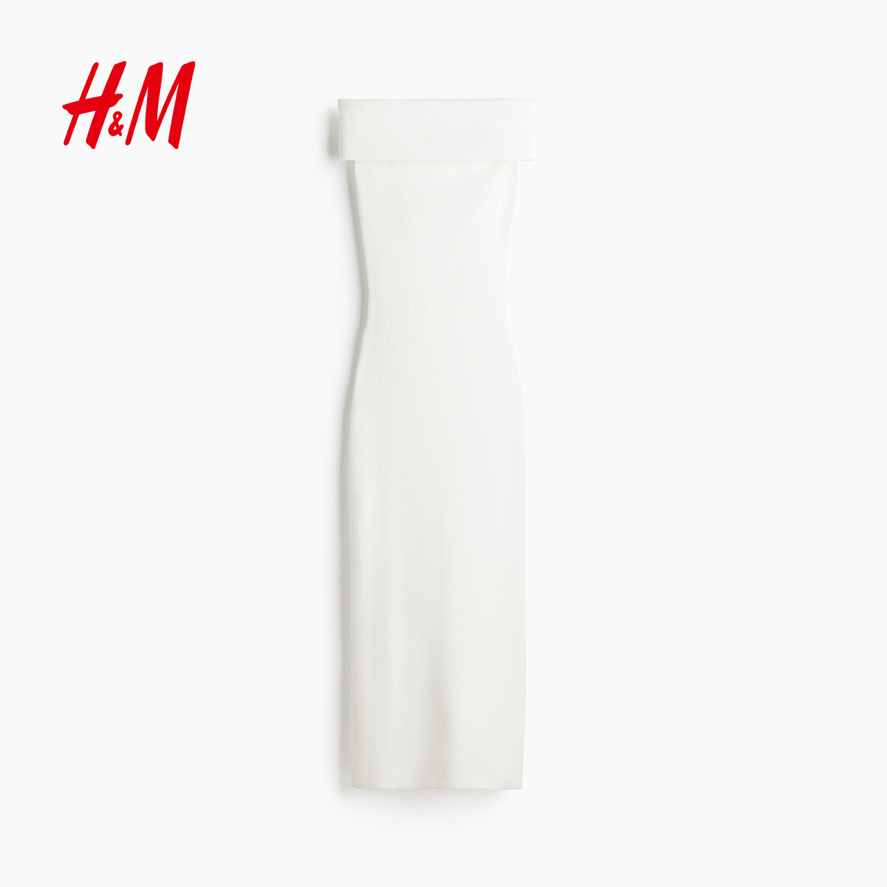 HM女装连衣裙2025秋季新款一字肩法式露肩针织修身连衣裙1292732