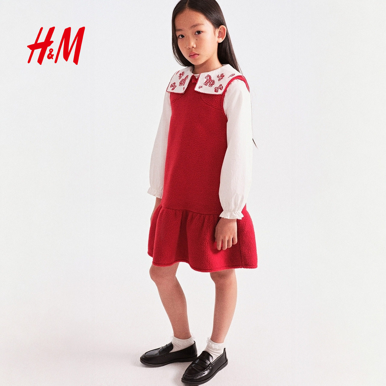 【新年系列】HM童装儿童女童裙子红色新中式马年拜年服裙1313969,淘宝优惠券,粉丝福利购,淘宝优惠卷